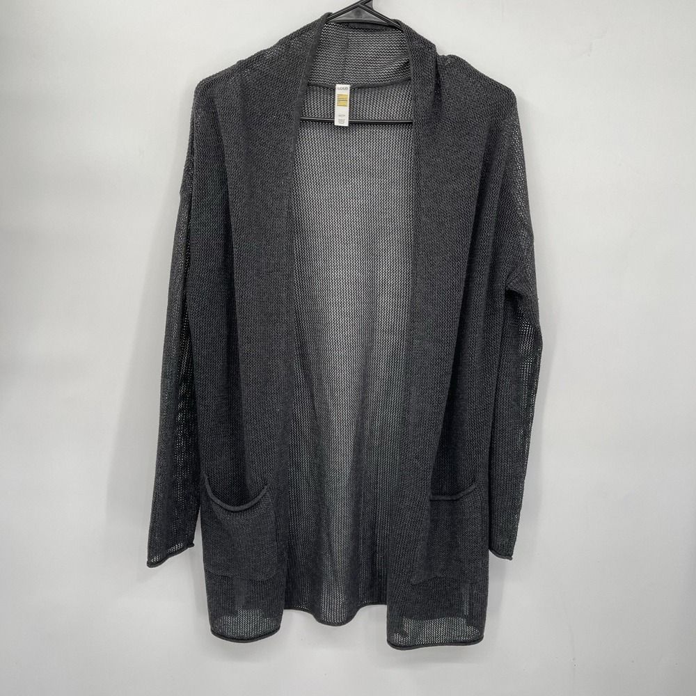 Lole XS Cardigan Women Charcoal Grey Mesh Knit Open Front Longline Pocket Slit